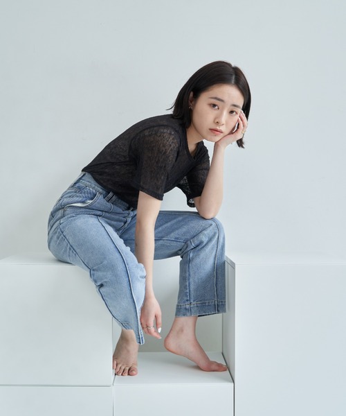 VANNIE U(ヴァニーユー)の「シアーミックスTシャツ(Tシャツ/カットソー・レディース・ホワイト/ブラック/ピンク/ブルー・FREE)」の9枚目の写真