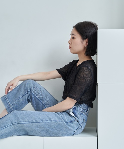 VANNIE U(ヴァニーユー)の「シアーミックスTシャツ(Tシャツ/カットソー・レディース・ホワイト/ブラック/ピンク/ブルー・FREE)」の17枚目の写真