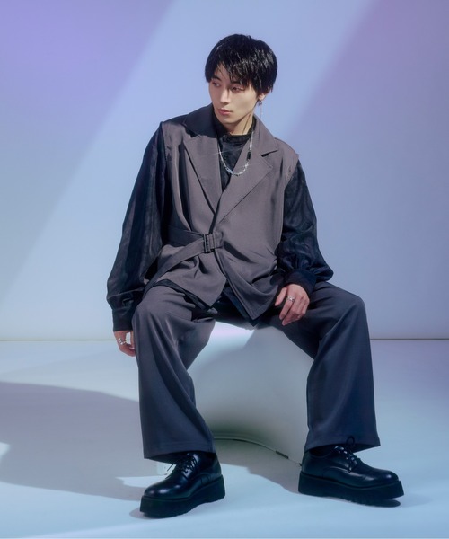 Ellno Loset（エルノロゼット）の「2タックトラウザーズパンツ（スラックス・メンズ・ブラック/チャコールグレー/ブルーグリーン・MEDIUM/LARGE）」の2枚目の写真