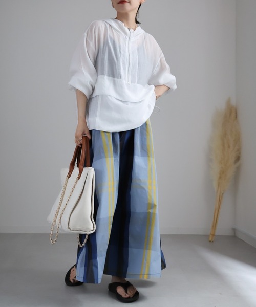 ap retro(アプレトロ)の「チェックボリュームフレアスカート(スカート・レディース・ネイビー/アイボリー/ブラック/ベージュ/ブルー/ブルー系その他/グリーン/ライトブルー・FREE)」の21枚目の写真