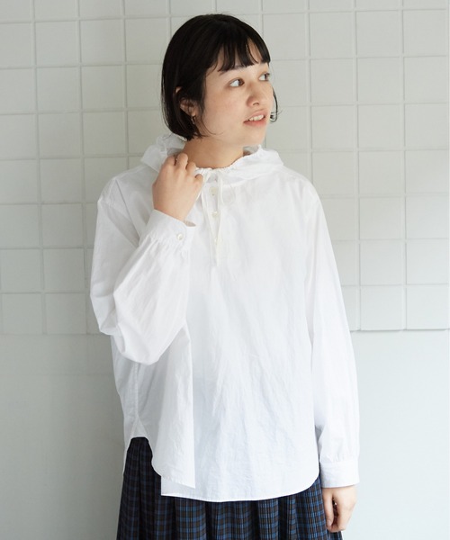 bulle de savon（ビュルデサボン）の「60/1タイプライターワッシャー　スノーパーカー（シャツ/ブラウス・レディース・ホワイト/ネイビー/グレー・FREE）」の4枚目の写真