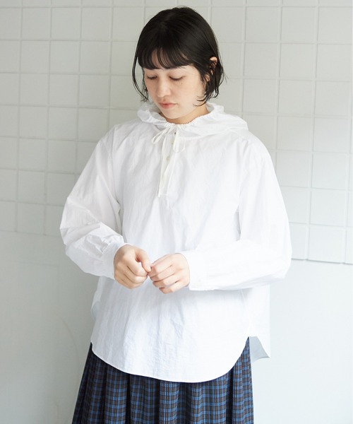bulle de savon（ビュルデサボン）の「60/1タイプライターワッシャー　スノーパーカー（シャツ/ブラウス・レディース・ホワイト/ネイビー/グレー・FREE）」の6枚目の写真
