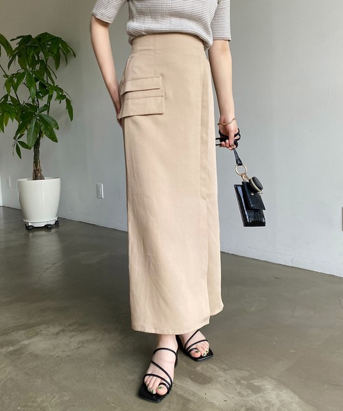 CAPRICIEUX LE'MAGE（カプリシューレマージュ）の「ワークラップ風スカート（スカート・レディース・ブラック/ベージュ・FREE）」の3枚目の写真