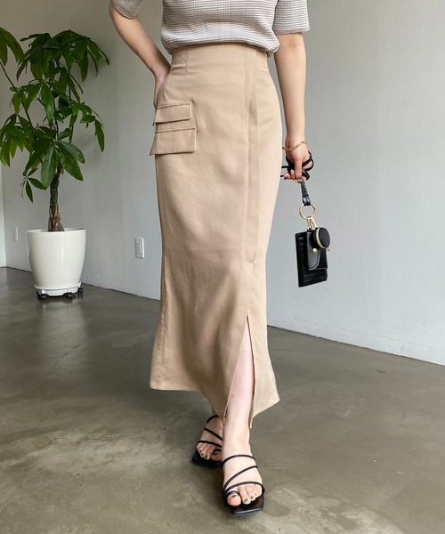 CAPRICIEUX LE'MAGE（カプリシューレマージュ）の「ワークラップ風スカート（スカート・レディース・ブラック/ベージュ・FREE）」の4枚目の写真