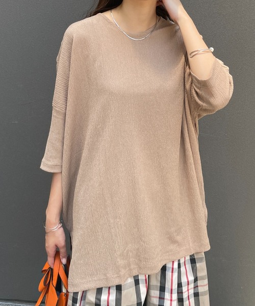 Meli rich（メリーリッチ）の「ラフさと上品さを両立。ミニプリーツビッグTシャツ（Tシャツ/カットソー・レディース・カーキ/モカ/ライトベージュ/チャコール・M/L）」の5枚目の写真