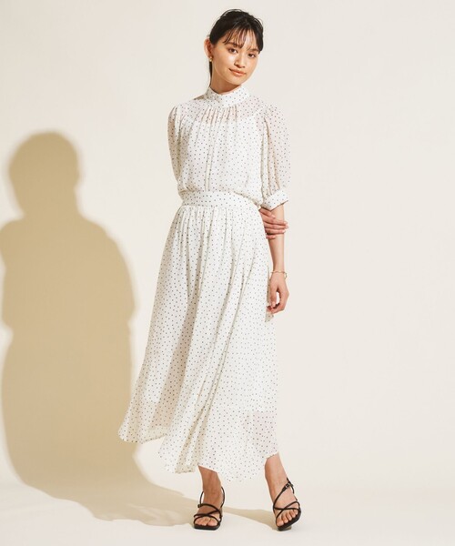 Feroux(フェルゥ)の「【セットアイテム】ドット楊柳 シアー ブラウス×イレヘム スカート(ドレス・レディース・ホワイト系1/ブラック系1・1/2)」の22枚目の写真
