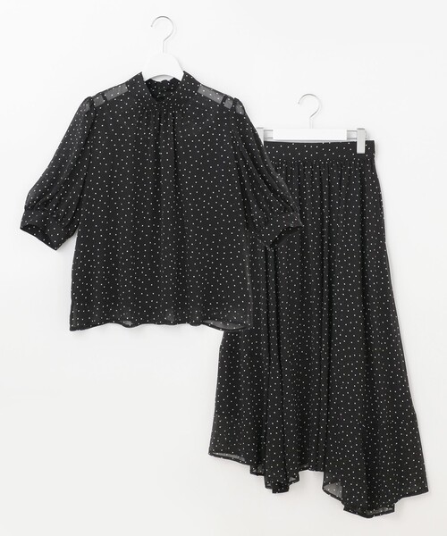 Feroux(フェルゥ)の「【セットアイテム】ドット楊柳 シアー ブラウス×イレヘム スカート(ドレス・レディース・ホワイト系1/ブラック系1・1/2)」の5枚目の写真