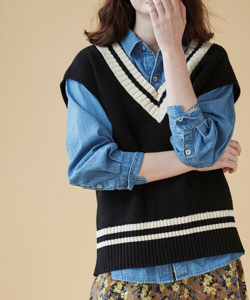 le.coeur blanc（ルクールブラン）の「チルデンアゼ編みニットベスト（ニット/セーター・レディース・ブラック/アイボリー・38）」の19枚目の写真