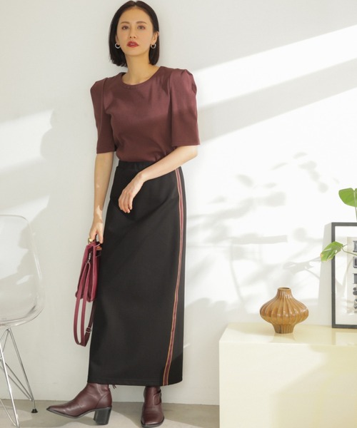 ROSE BUD（ローズバッド）の「サイドラインテープスカート（スカート・レディース・ブラック/ボルドー/グリーン・FREE）」の5枚目の写真