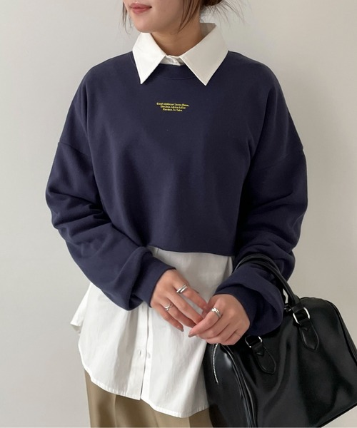 EPIMI E'PIMMY（エピミエピミー）の「チビロゴショートスウェット（スウェット・レディース・ネイビー/レッド/オフホワイト/ピンク/アイボリー/オートミール/杢グレー/ダークブルー・MEDIUM）」の5枚目の写真