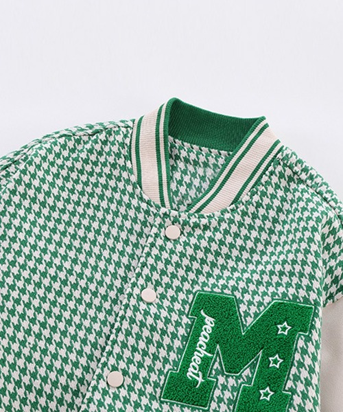 HOOK（フック）の「【HOOK】ユニセックスアメカジワッペン刺繍千鳥柄スタジャンジャケット（スタジャン・メンズ・ブラック/グリーン/ベージュ・L/XL/M）」の8枚目の写真