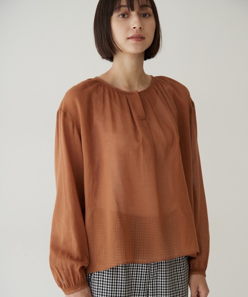 human woman（ヒューマンウーマン）の「◆綿ウールアムンゼンブラウス（シャツ/ブラウス・レディース・パープル/ベージュ系その他2/オレンジ・MEDIUM）」の3枚目の写真