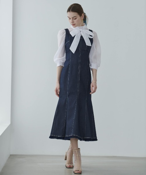 And Couture - アンドクチュール バックレースアップノーカラーGジャン バックレースアップデニムジャケット(505255355) | AND COUTURE
