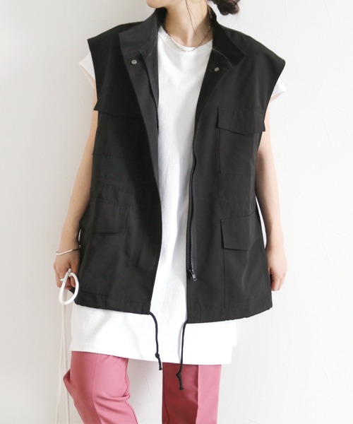 reca（レカ）の「スタンドカラーポケット付きベスト（ベスト・レディース・ブラック/カーキ・M）」の3枚目の写真