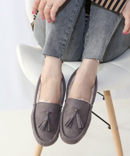 Fin（フィン）の「フェイクファータッセルモカシン【低反発スポンジ入り】（モカシン/デッキシューズ・レディース・ブラック/ベージュ/ネイビー/グレー・LL/S/M/L）」の14枚目の写真