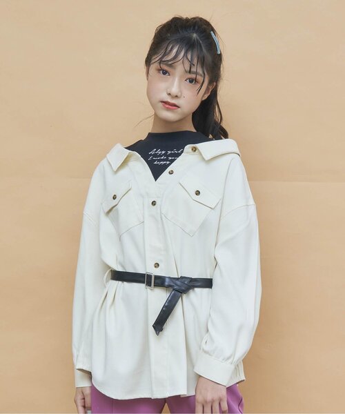 algy（アルジー）の「ベルト付きドッキングシャツ（シャツ/ブラウス・キッズ・グレー/サックスブルー/アイボリー・SMALL/MEDIUM/X-SMALL/XX-SMALL/XXX-SMALL）」の2枚目の写真