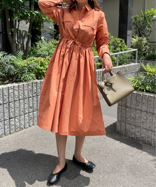 StyleSea（スタイルシー）の「ウエストドロストCPOシャツワンピース（シャツワンピース・レディース・オレンジ・FREE）」の5枚目の写真