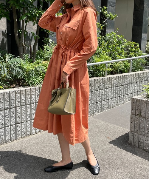 StyleSea（スタイルシー）の「ウエストドロストCPOシャツワンピース（シャツワンピース・レディース・オレンジ・FREE）」の6枚目の写真