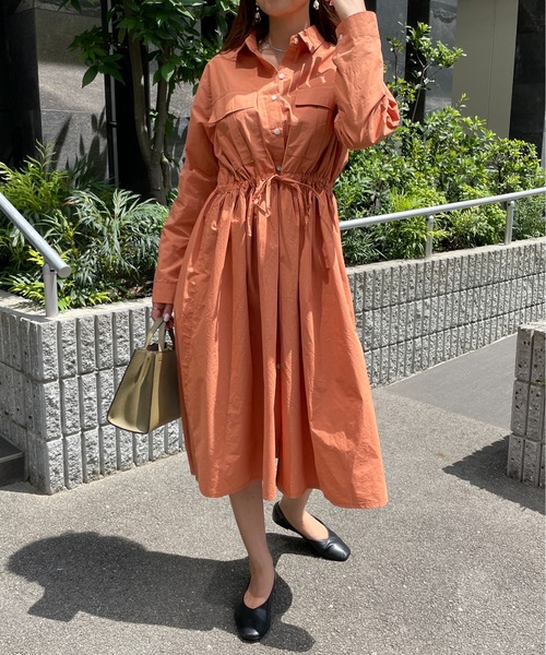 StyleSea（スタイルシー）の「ウエストドロストCPOシャツワンピース（シャツワンピース・レディース・オレンジ・FREE）」の3枚目の写真