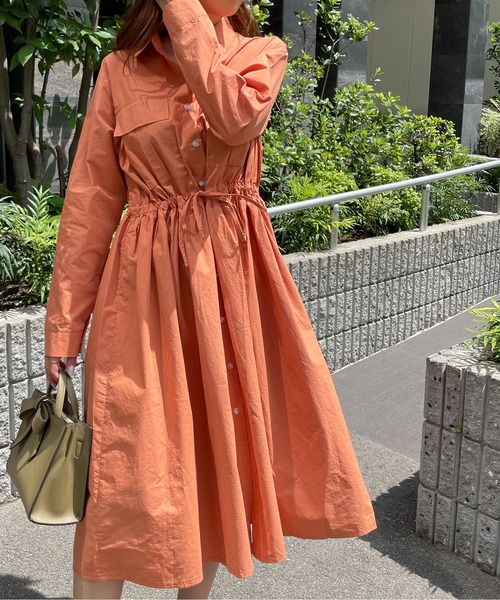 StyleSea（スタイルシー）の「ウエストドロストCPOシャツワンピース（シャツワンピース・レディース・オレンジ・FREE）」の8枚目の写真