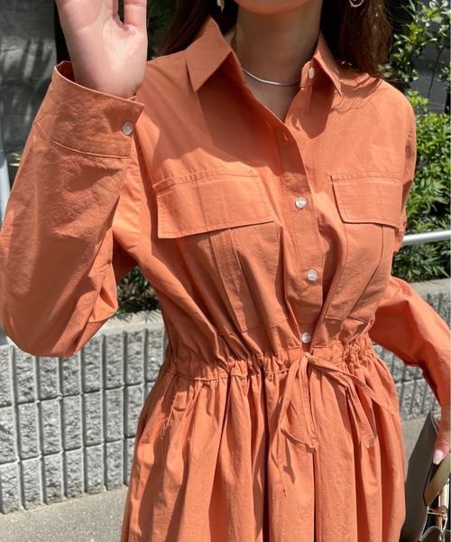StyleSea（スタイルシー）の「ウエストドロストCPOシャツワンピース（シャツワンピース・レディース・オレンジ・FREE）」の9枚目の写真