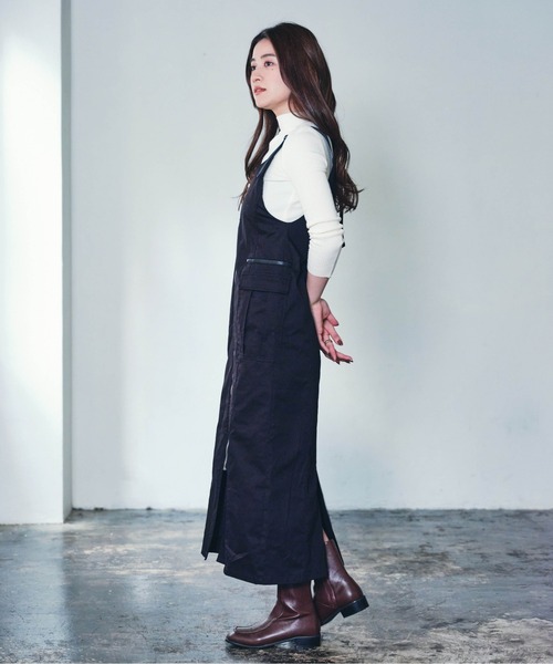 ECRIRE（エクリール）の「【creamコラボ】フロントジップジャンスカ（ジャンパースカート・レディース・ブラック/ブラウン/カーキ・M/L）」の6枚目の写真