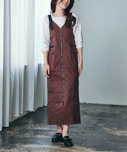 ECRIRE（エクリール）の「【creamコラボ】フロントジップジャンスカ（ジャンパースカート・レディース・ブラック/ブラウン/カーキ・M/L）」の13枚目の写真