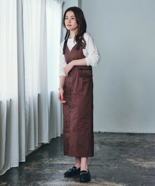 ♡今期・新品未使用・フロントジップジャンバースカート♡ダークブラウン フロントジップジャンパースカート/セット着用可｜LOUNIE
