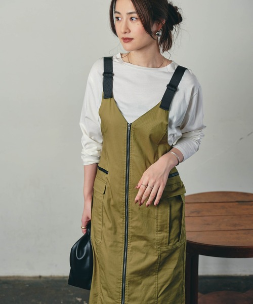 ECRIRE（エクリール）の「【creamコラボ】フロントジップジャンスカ（ジャンパースカート・レディース・ブラック/ブラウン/カーキ・M/L）」の20枚目の写真