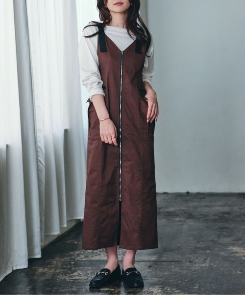 ECRIRE（エクリール）の「【creamコラボ】フロントジップジャンスカ（ジャンパースカート・レディース・ブラック/ブラウン/カーキ・M/L）」の12枚目の写真