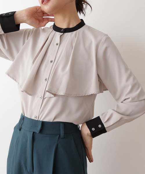 N.（N. Natural Beauty Basic）（エヌエヌナチュラルビューティーベーシック）の「◆バイカラーケープトロミブラウス（シャツ/ブラウス・レディース・オフホワイト/ライトグリーン/ナチュラル・MEDIUM）」の11枚目の写真