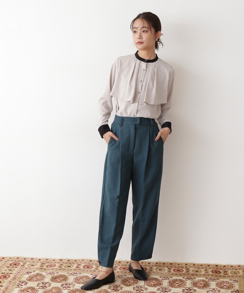 N.（N. Natural Beauty Basic）（エヌエヌナチュラルビューティーベーシック）の「◆バイカラーケープトロミブラウス（シャツ/ブラウス・レディース・オフホワイト/ライトグリーン/ナチュラル・MEDIUM）」の5枚目の写真