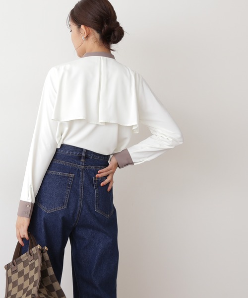 N.（N. Natural Beauty Basic）（エヌエヌナチュラルビューティーベーシック）の「◆バイカラーケープトロミブラウス（シャツ/ブラウス・レディース・オフホワイト/ライトグリーン/ナチュラル・MEDIUM）」の12枚目の写真