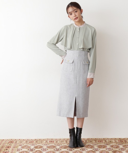 N.（N. Natural Beauty Basic）（エヌエヌナチュラルビューティーベーシック）の「◆バイカラーケープトロミブラウス（シャツ/ブラウス・レディース・オフホワイト/ライトグリーン/ナチュラル・MEDIUM）」の8枚目の写真