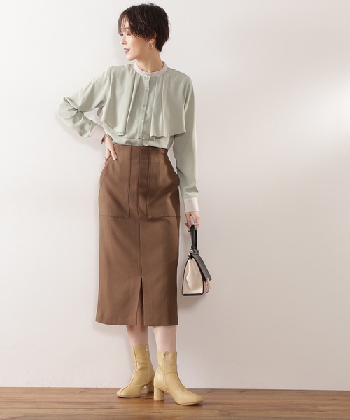 N.（N. Natural Beauty Basic）（エヌエヌナチュラルビューティーベーシック）の「◆バイカラーケープトロミブラウス（シャツ/ブラウス・レディース・オフホワイト/ライトグリーン/ナチュラル・MEDIUM）」の14枚目の写真