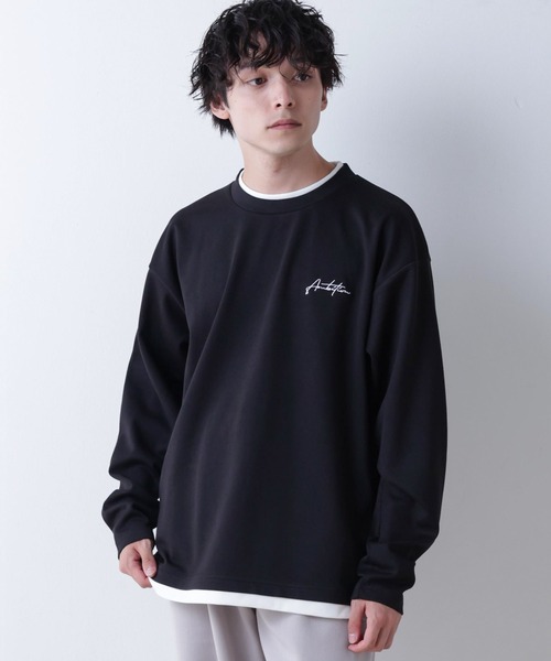WEGO(ウィゴー)の「WEGO/フェイクレイヤード刺繍BIGロンT(Tシャツ/カットソー・メンズ・ホワイト/ブラック/ベージュ・MEDIUM/LARGE)」の2枚目の写真