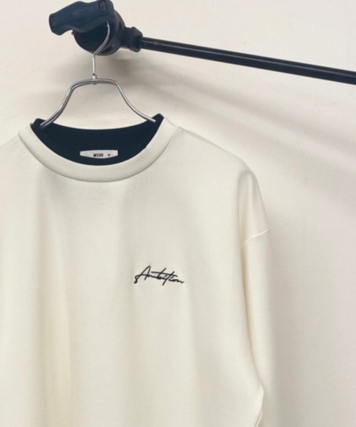 WEGO(ウィゴー)の「WEGO/フェイクレイヤード刺繍BIGロンT(Tシャツ/カットソー・メンズ・ホワイト/ブラック/ベージュ・MEDIUM/LARGE)」の4枚目の写真