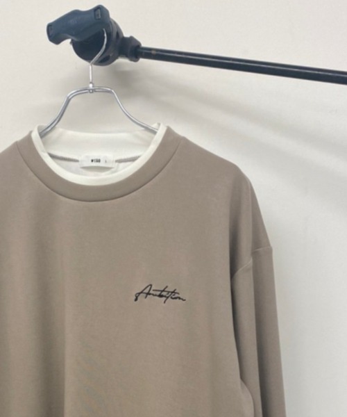 WEGO(ウィゴー)の「WEGO/フェイクレイヤード刺繍BIGロンT(Tシャツ/カットソー・メンズ・ホワイト/ブラック/ベージュ・MEDIUM/LARGE)」の6枚目の写真