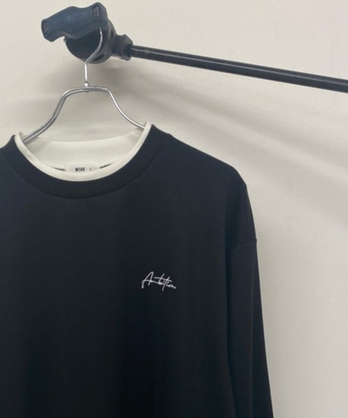 WEGO(ウィゴー)の「WEGO/フェイクレイヤード刺繍BIGロンT(Tシャツ/カットソー・メンズ・ホワイト/ブラック/ベージュ・MEDIUM/LARGE)」の5枚目の写真