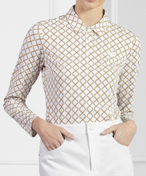 Women's Harlequin Long Sleeve Polo White