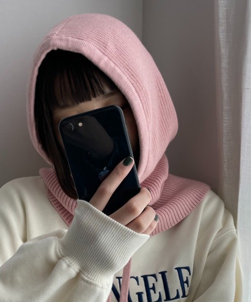 WEGO(ウィゴー)の「WEGO/ニットフードバラクラバ(ネックウォーマー/スヌード・レディース・オレンジ/ブルー/ピンク/ブラック/ホワイト/ライム/グレー/サックスブルー/ライトイエロー/ライトピンク・FREE)」の9枚目の写真