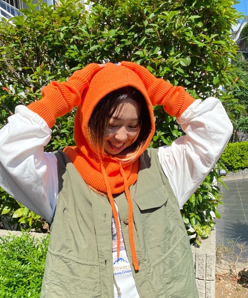 WEGO(ウィゴー)の「WEGO/ニットフードバラクラバ(ネックウォーマー/スヌード・レディース・オレンジ/ブルー/ピンク/ブラック/ホワイト/ライム/グレー/サックスブルー/ライトイエロー/ライトピンク・FREE)」の16枚目の写真