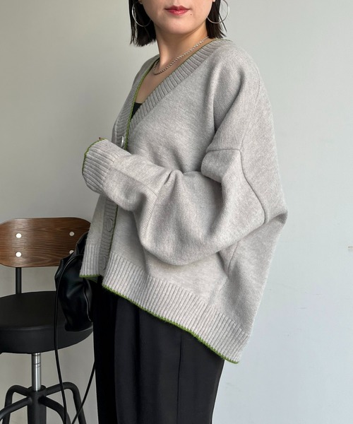 prose verse(プロズヴェール)の「《WEB限定》パイピング配色カーディガン(カーディガン/ボレロ・レディース・グレー/ベージュ/ブラック・MEDIUM)」の10枚目の写真