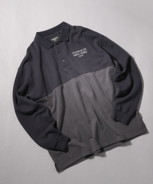 CHARI&CO（チャリアンドコー）の「【CHARI&CO safe ride】バイカラ―ポロシャツL/S（Tシャツ/カットソー・メンズ・ネイビー/サックスブルー・MEDIUM/LARGE）」の2枚目の写真