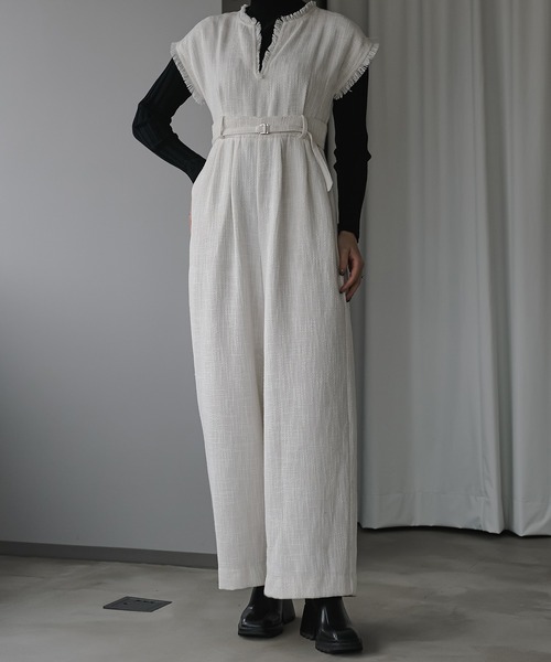 Ezick（エジック）の「Lady tweed スレンダーオールインワン（サロペット/オーバーオール・レディース・チャコールグレー/オフホワイト・FREE）」の10枚目の写真