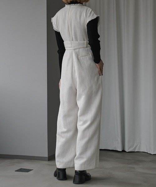 Ezick（エジック）の「Lady tweed スレンダーオールインワン（サロペット/オーバーオール・レディース・チャコールグレー/オフホワイト・FREE）」の3枚目の写真