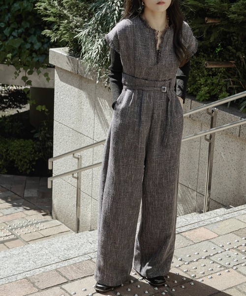 Ezick（エジック）の「Lady tweed スレンダーオールインワン（サロペット/オーバーオール・レディース・チャコールグレー/オフホワイト・FREE）」の11枚目の写真