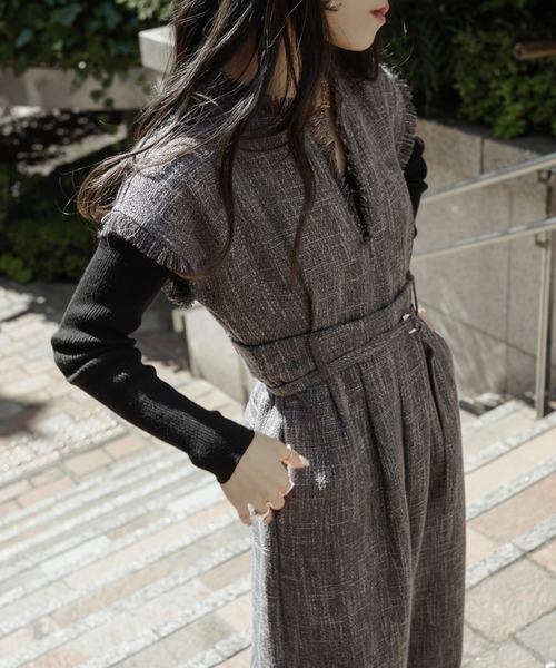Ezick（エジック）の「Lady tweed スレンダーオールインワン（サロペット/オーバーオール・レディース・チャコールグレー/オフホワイト・FREE）」の21枚目の写真