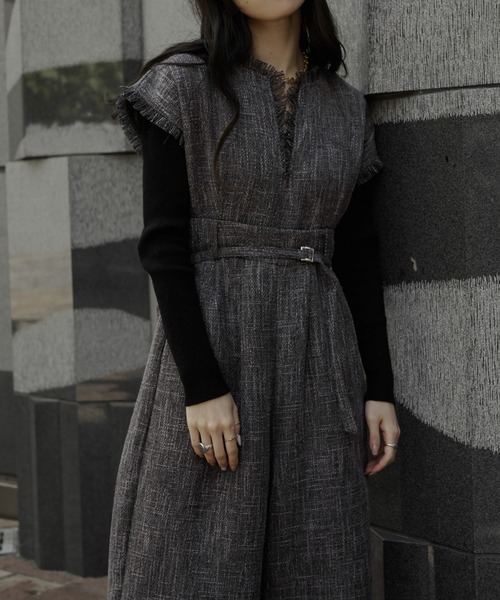 Ezick（エジック）の「Lady tweed スレンダーオールインワン（サロペット/オーバーオール・レディース・チャコールグレー/オフホワイト・FREE）」の17枚目の写真