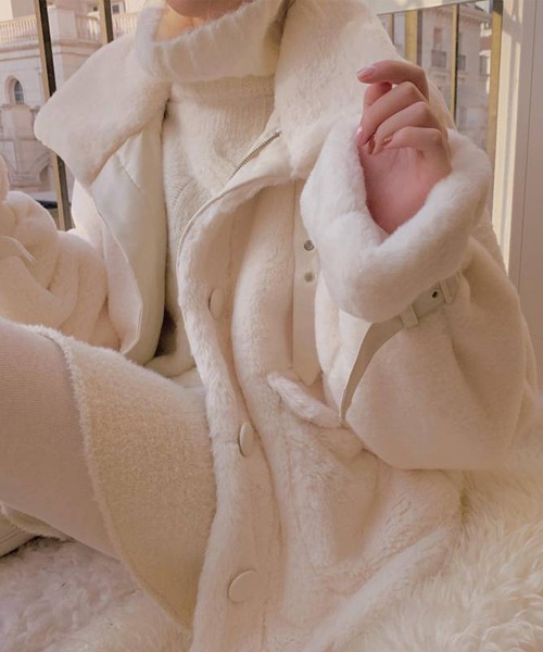 aimoha（アイモハ）の「フェイクファー　ムートンジャケット（ムートンコート・レディース・ホワイト/ピンク・SMALL/MEDIUM/LARGE）」の7枚目の写真